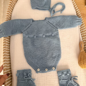 Conjunto algodón bodoques algodón celeste oscuro