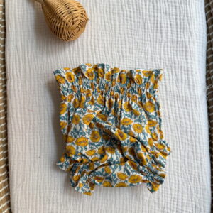 Cubrepañal liberty mostaza y azul