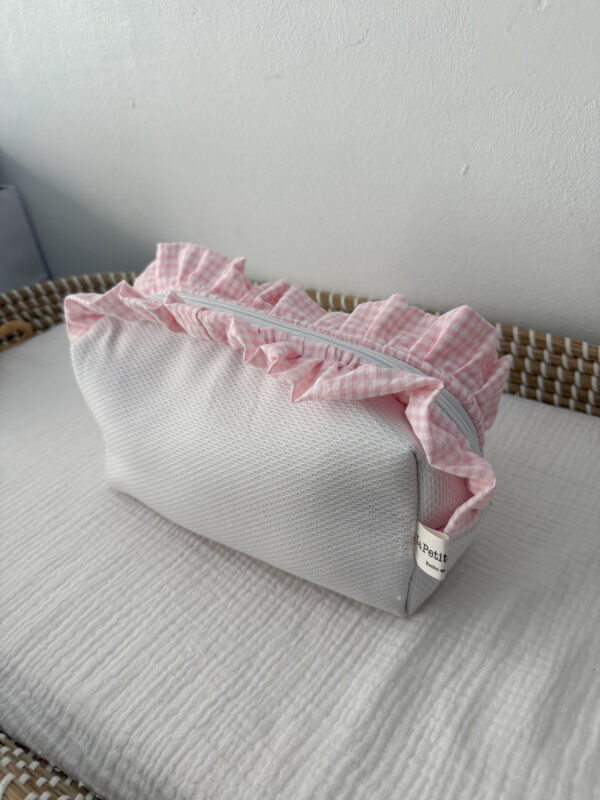 Neceser piqué con vichy rosa