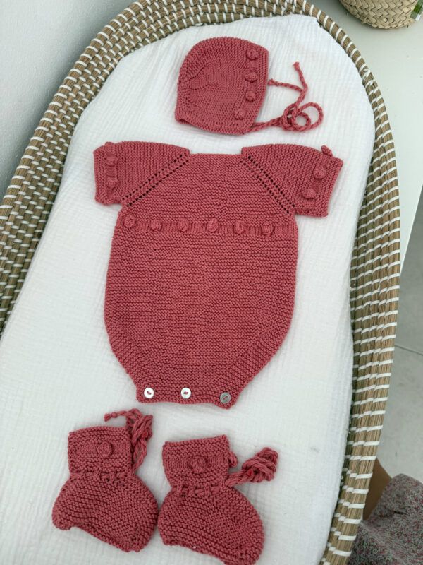 Conjunto bodoques algodón coral/teja