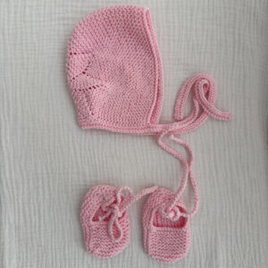 Conjunto capota y patucos algodón rosa