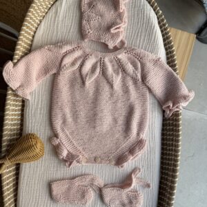 Conjunto hojas rosa bebé algodon